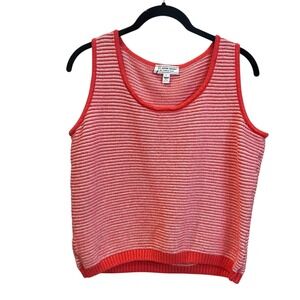 Vintage St John By Marie Gray Soirt Coral White Knit Tank‎ Top Latge